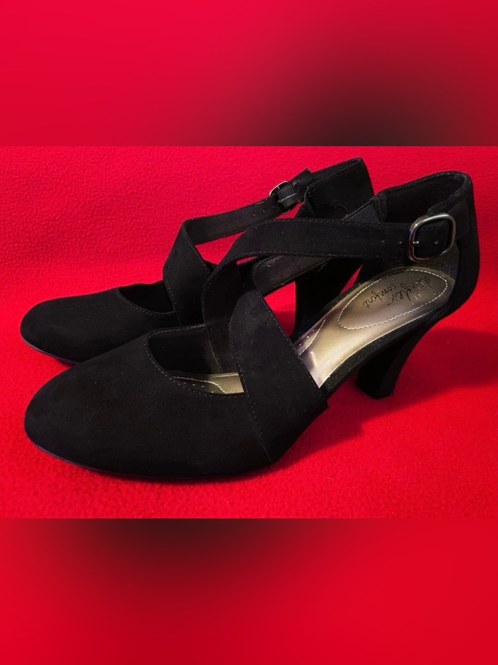 Dexflex Comfort Macie Black Faux Suede Cross Strap Pumps - Size 7.5 Like New